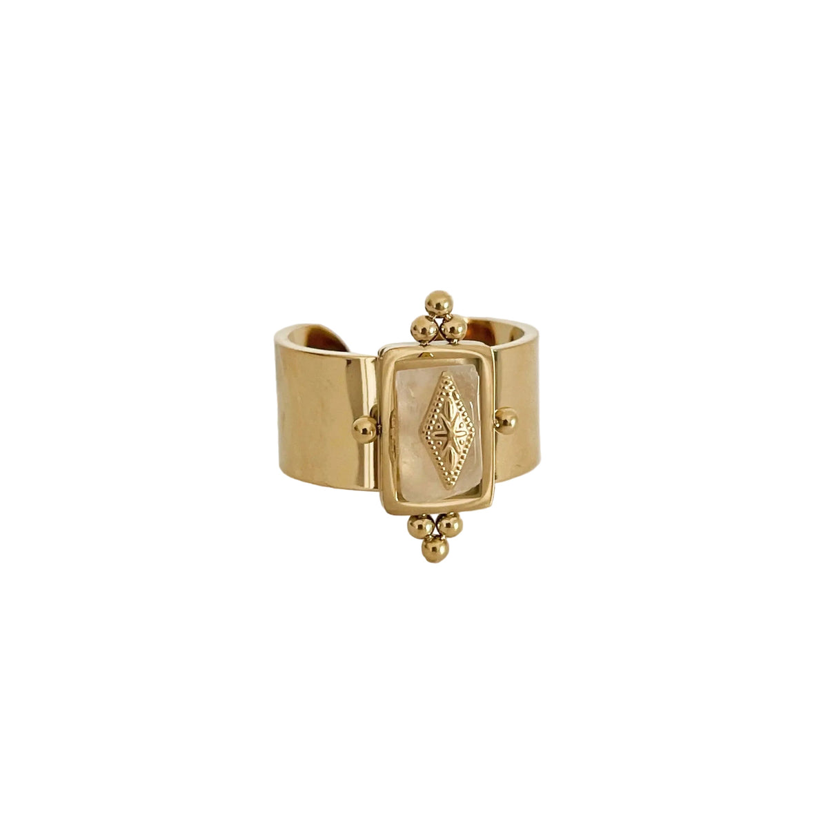 Luna Luxe 18k Gold Plated Wide Band Irregular Crystal Ring - RING