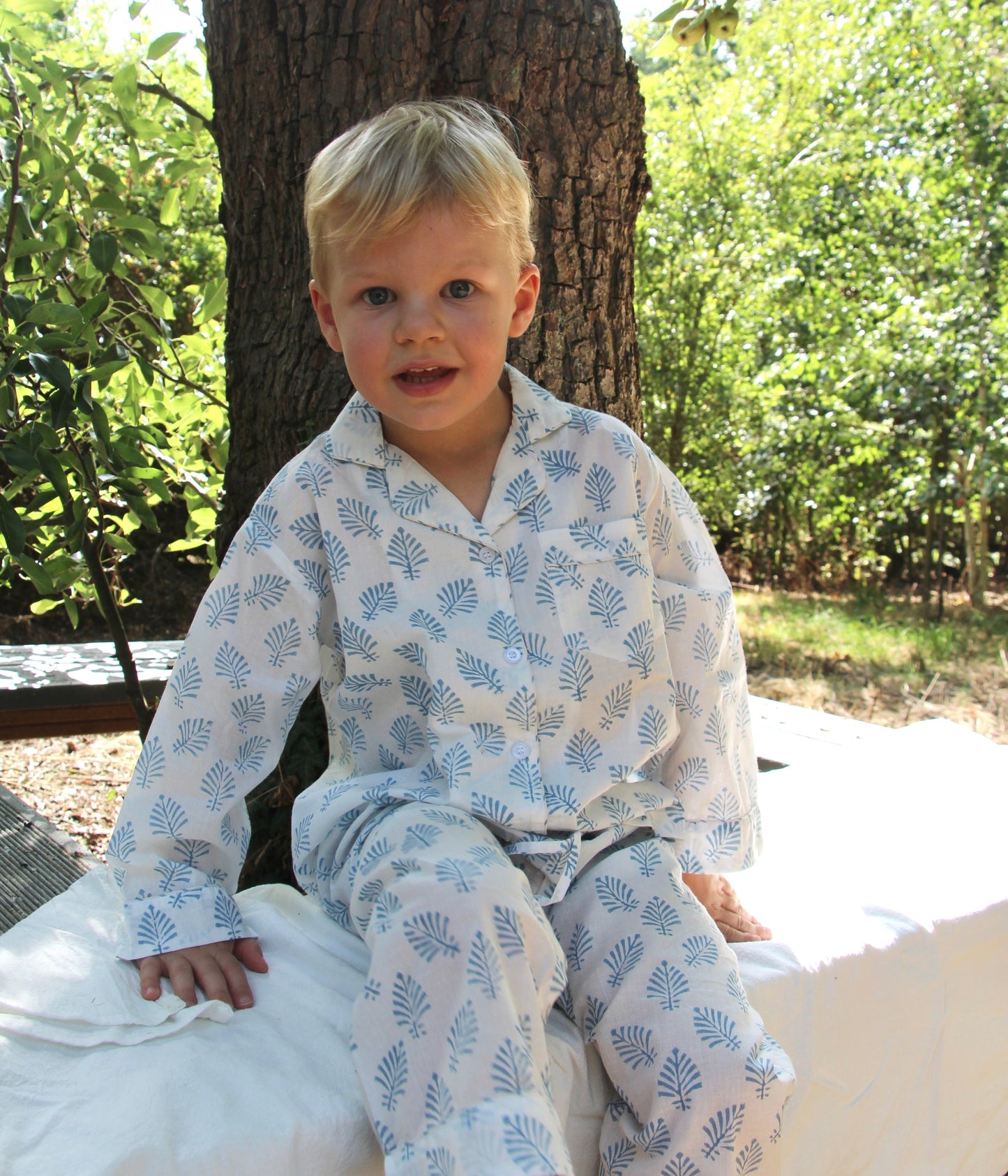 Sky Blue Leaf Pyjamas - Pajamas