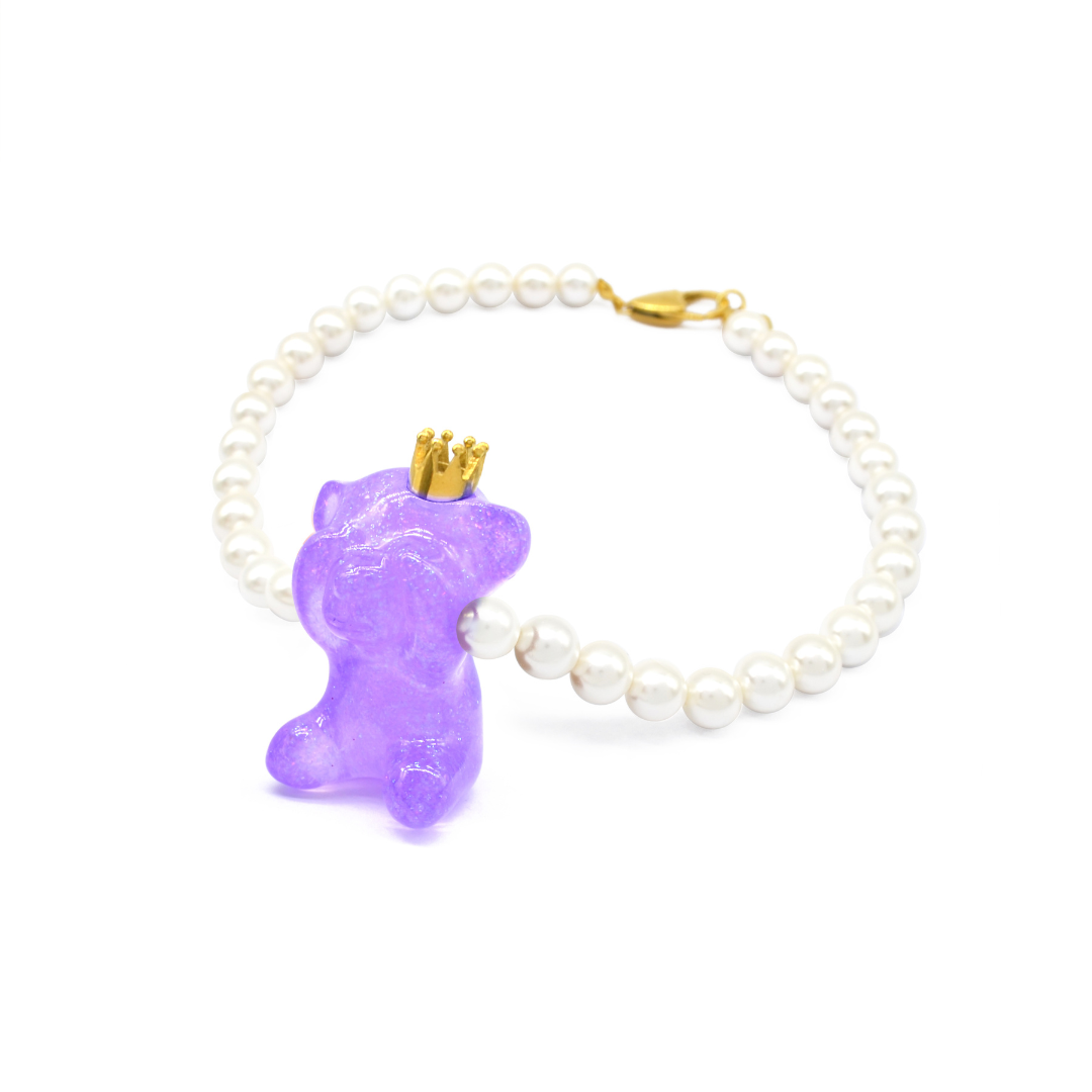 Sahi Polyresin Bear Pendant Necklace Purple - NECKLACE