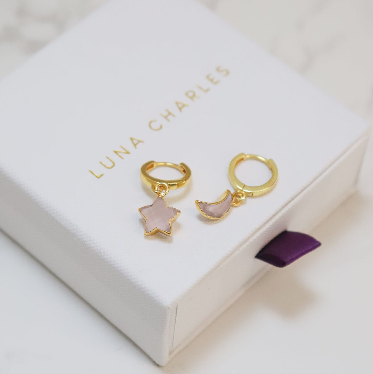 Joni Rose Quartz Star & Moon Charm Huggies | 18K Gold Plated - Earrings
