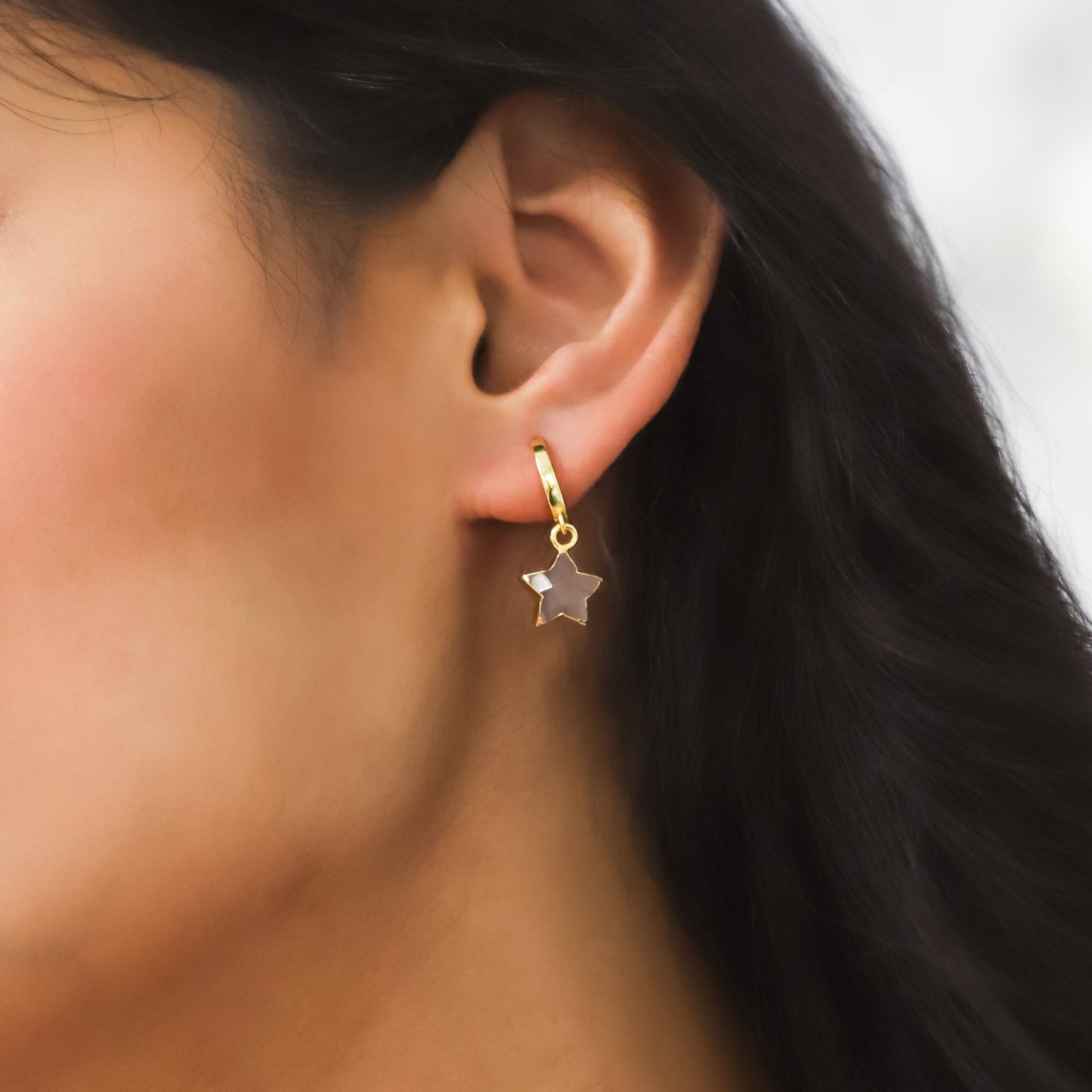 Joni Rose Quartz Star & Moon Charm Huggies | 18K Gold Plated - Earrings