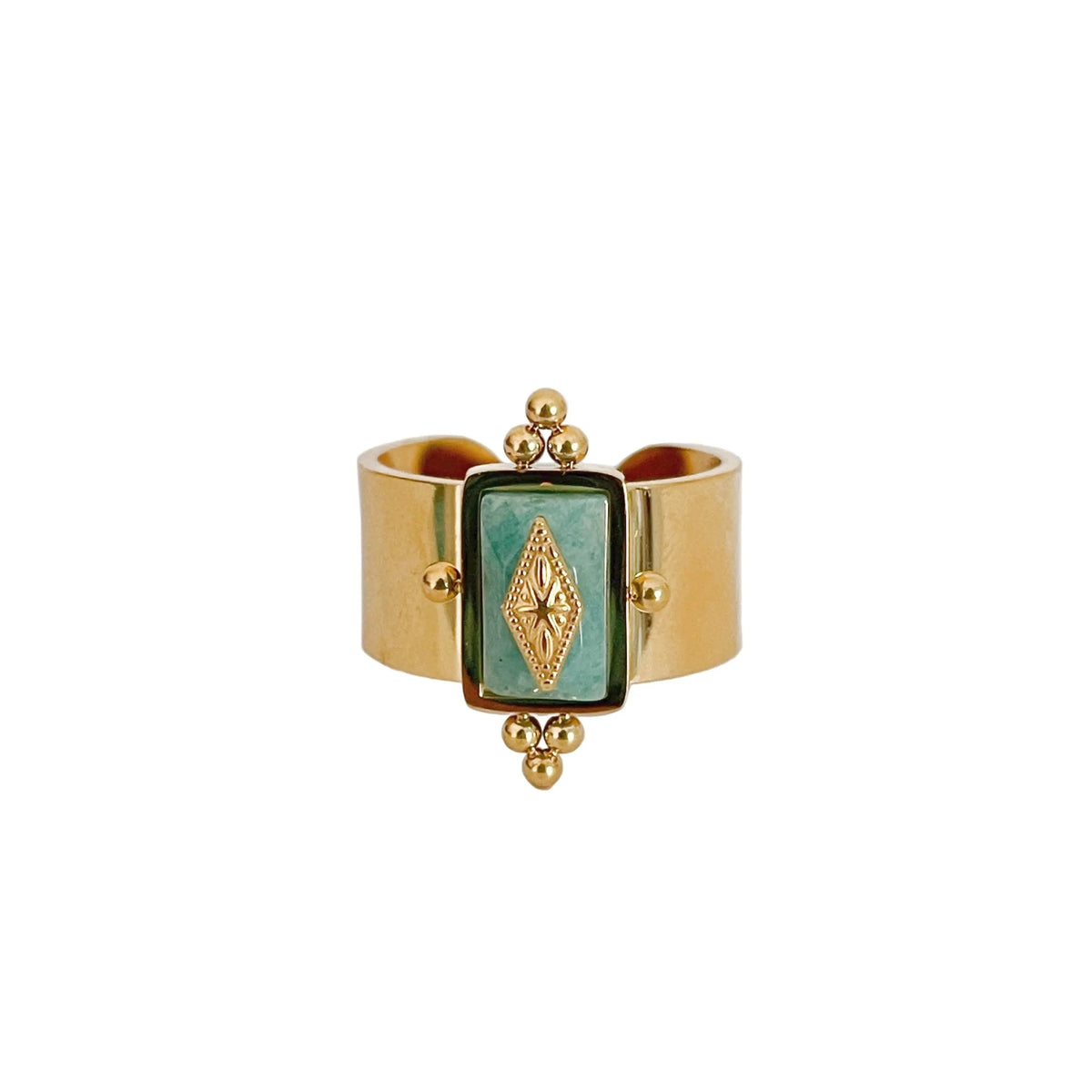 Luna Wide Band Irregular Turquoise Crystal Ring - RING