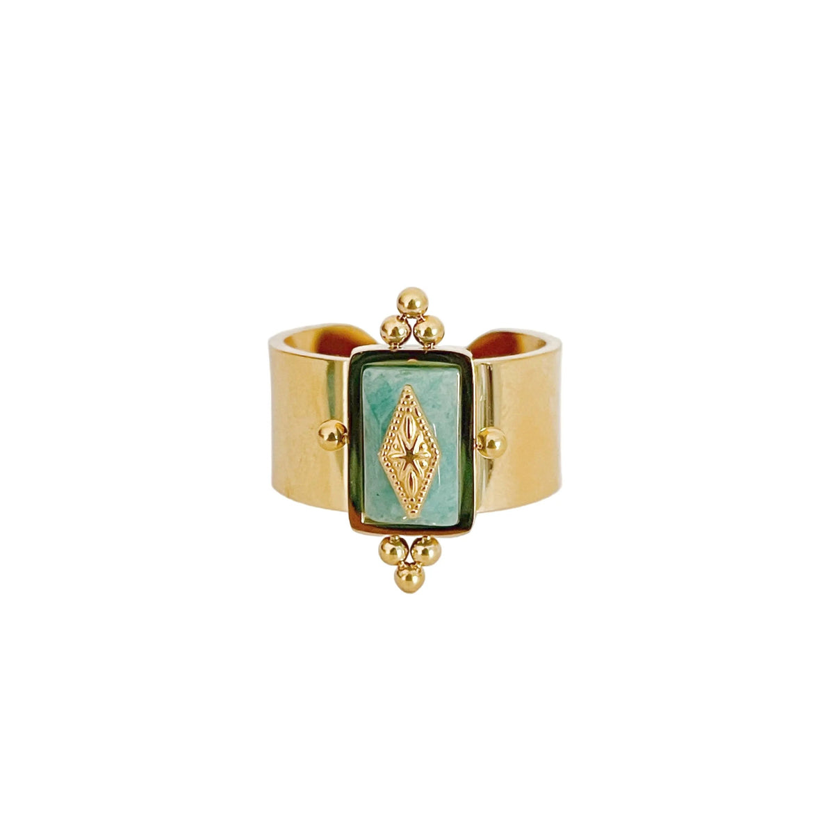 Luna Wide Band Irregular Turquoise Crystal Ring - RING