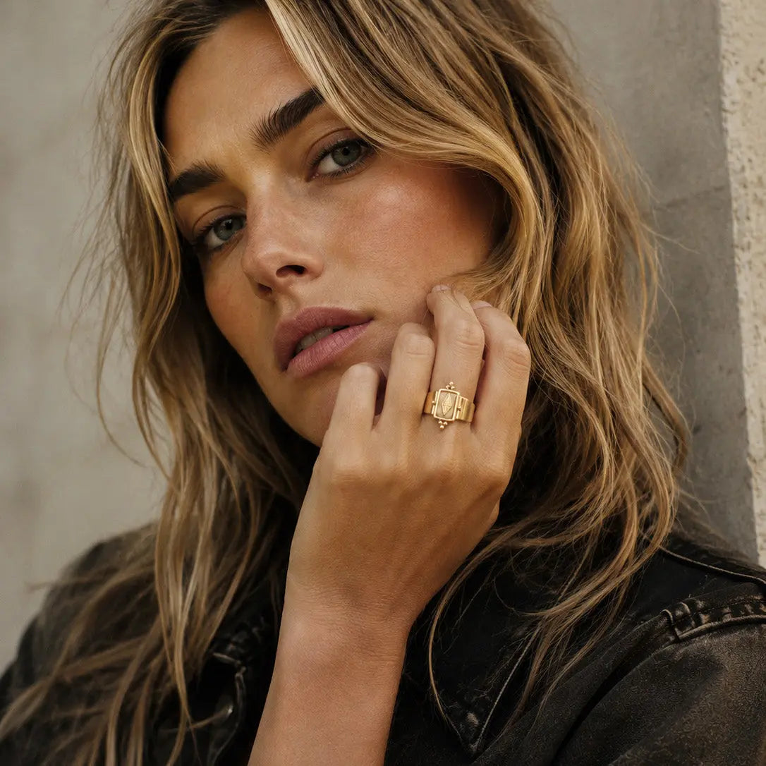 Luna Luxe 18k Gold Plated Wide Band Irregular Crystal Ring - RING