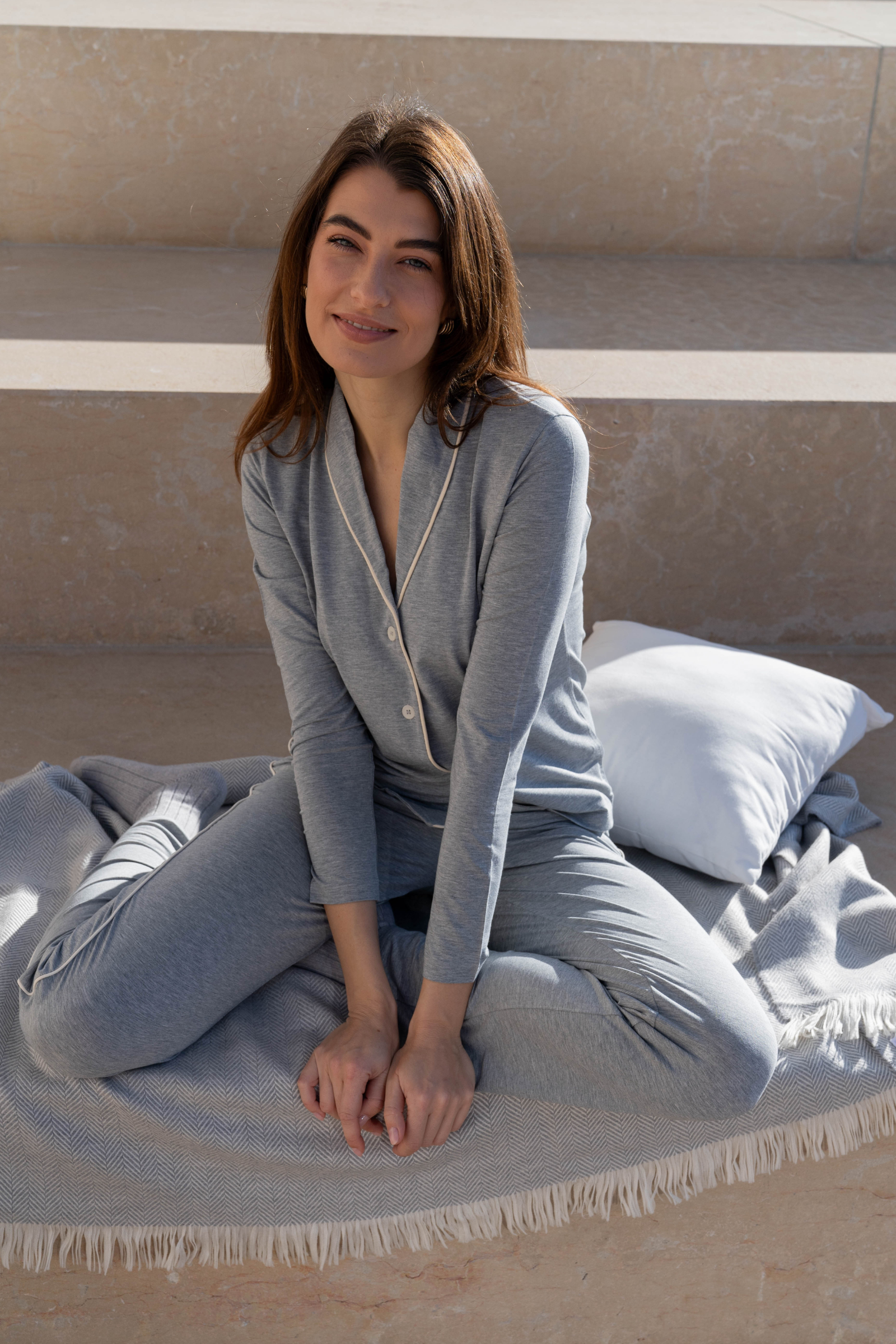 Shawl Collared Pyjama Set - Women's Nightwear