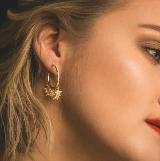Lyra Star Hoop Earrings | 18K Gold Plated - Earrings
