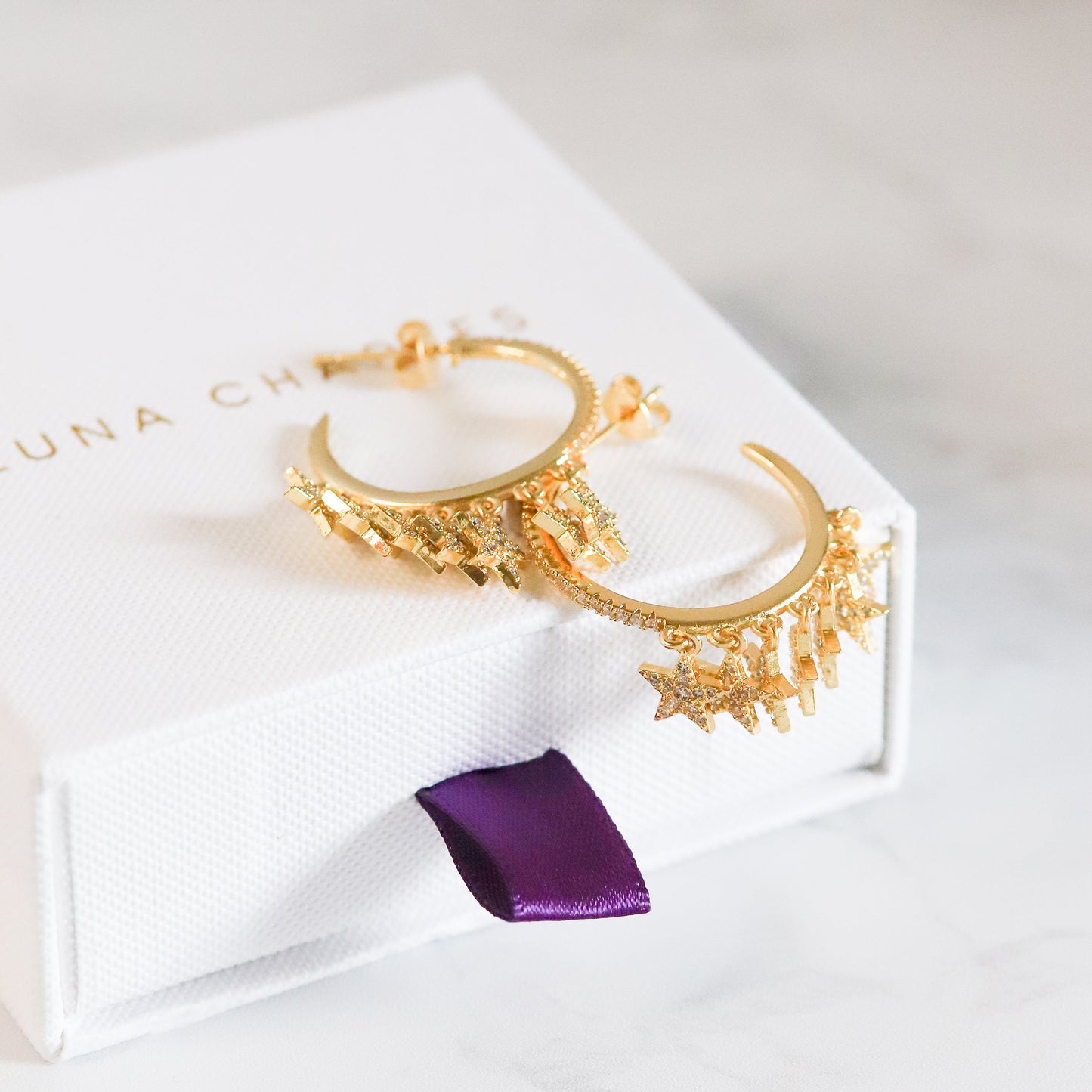 Lyra Star Hoop Earrings | 18K Gold Plated - Earrings