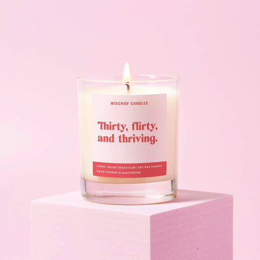 30th Birthday Gift Funny 30th Candle Thirty, Flirty & Thriving - Candles