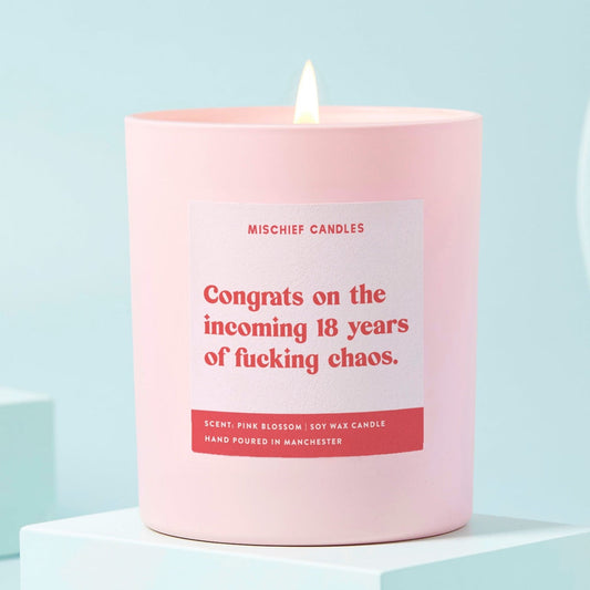 New Baby Funny Baby Shower Gift Candle 18 Years of Chaos Candle Only - Candles