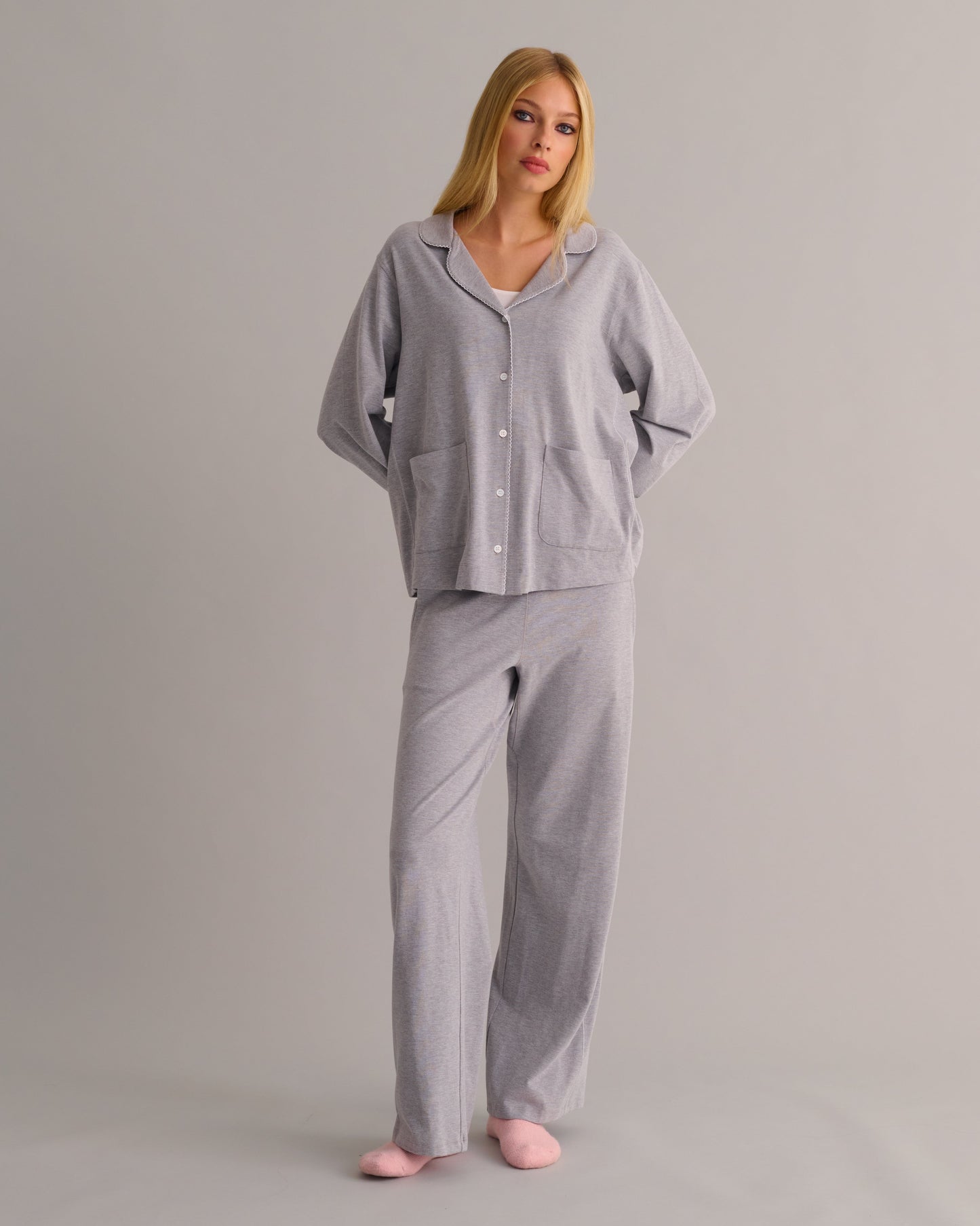 Soft Grey Marl Modal Cotton Pyjama Set -