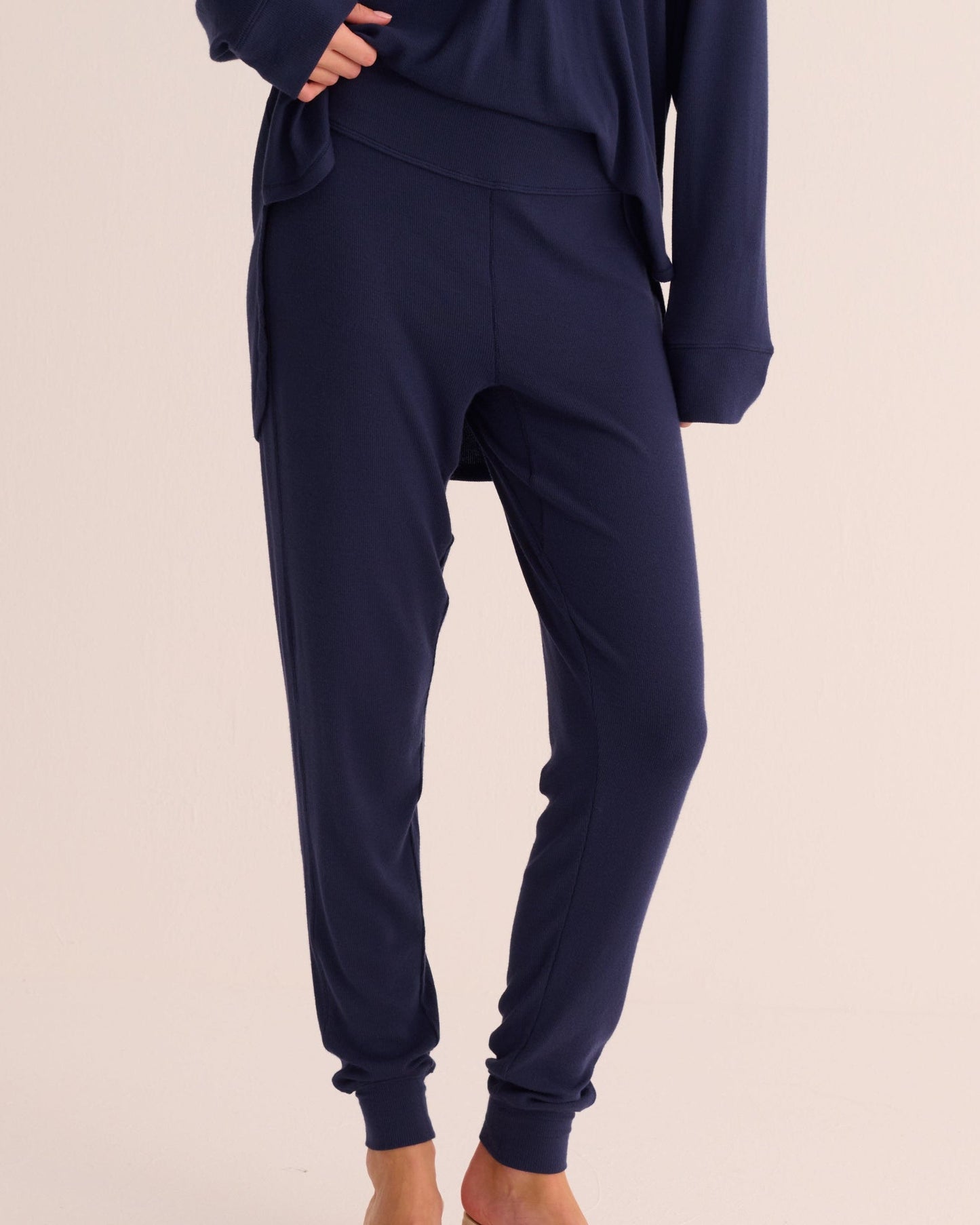 Navy Ribbed Modal Hero Shirt and Cuffed Leggings Set -