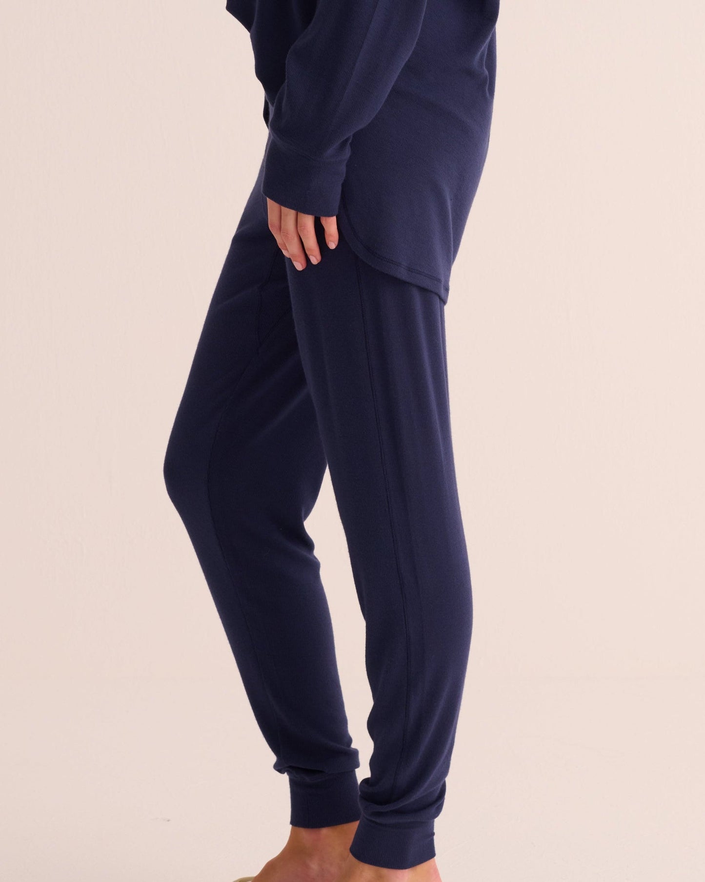 Navy Ribbed Modal Hero Shirt and Cuffed Leggings Set -