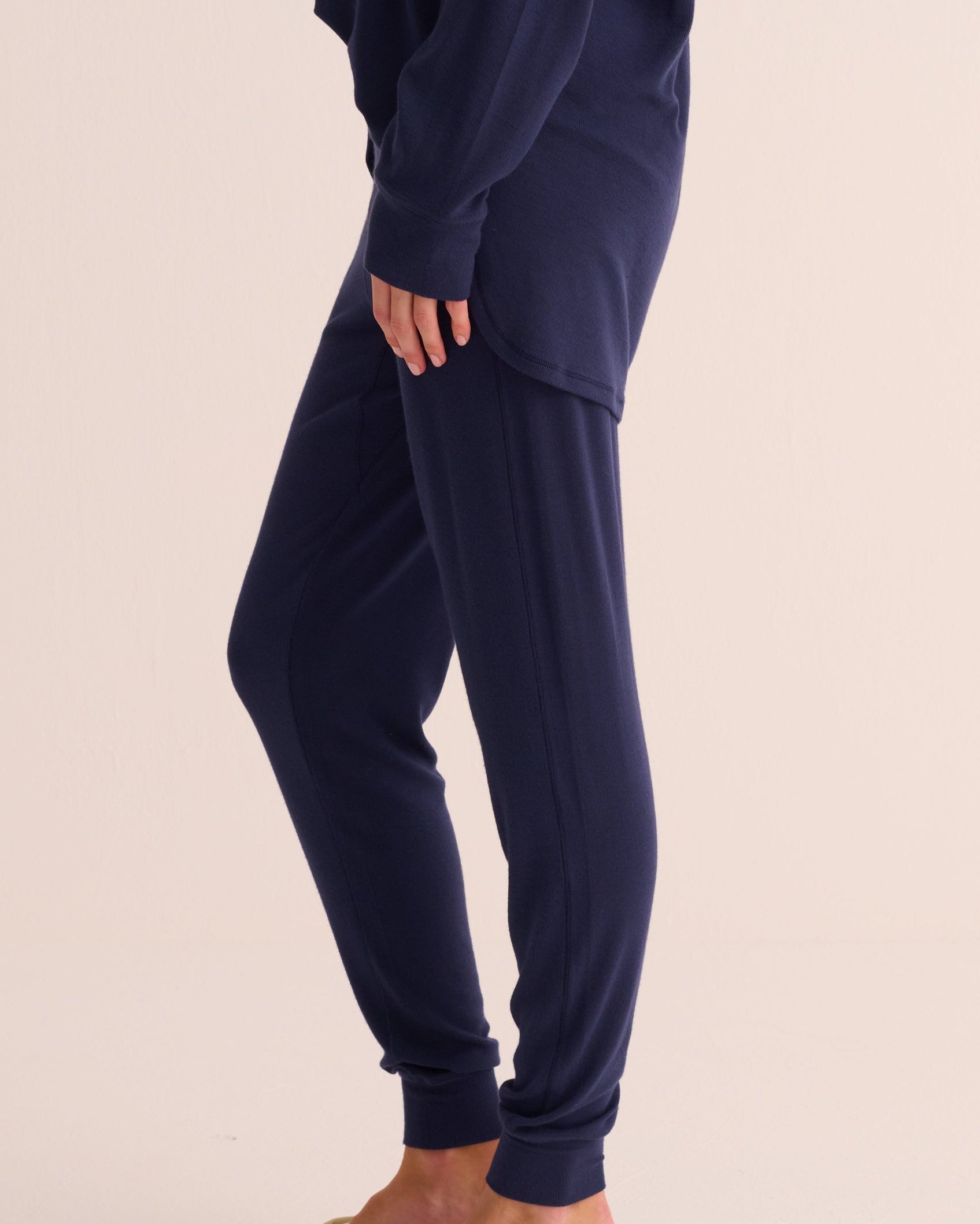 Navy Ribbed Modal Hero Shirt and Cuffed Leggings Set -