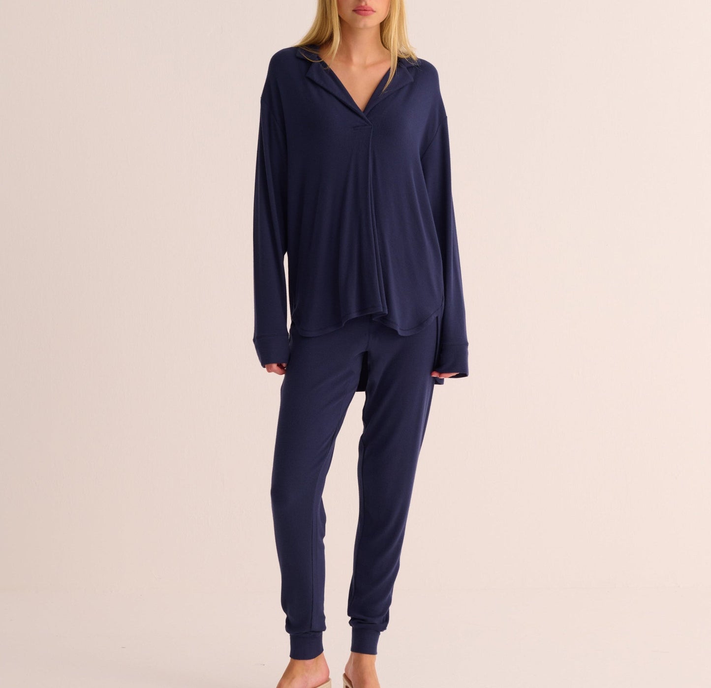 Navy Ribbed Modal Hero Shirt and Cuffed Leggings Set -
