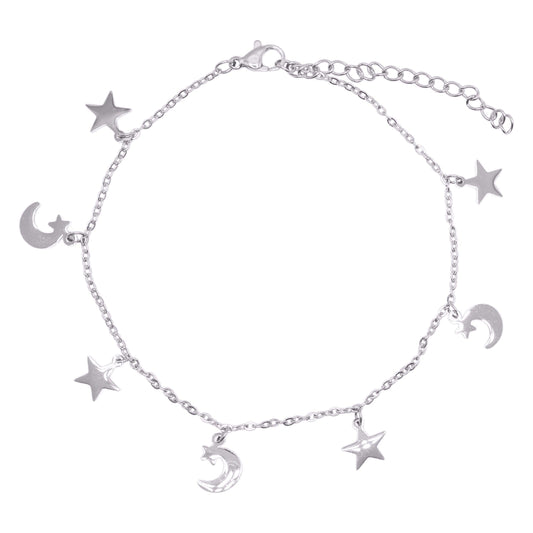 Nazma Moon & Star Charm Anklet | 925 Sterling Silver Plated - Anklet