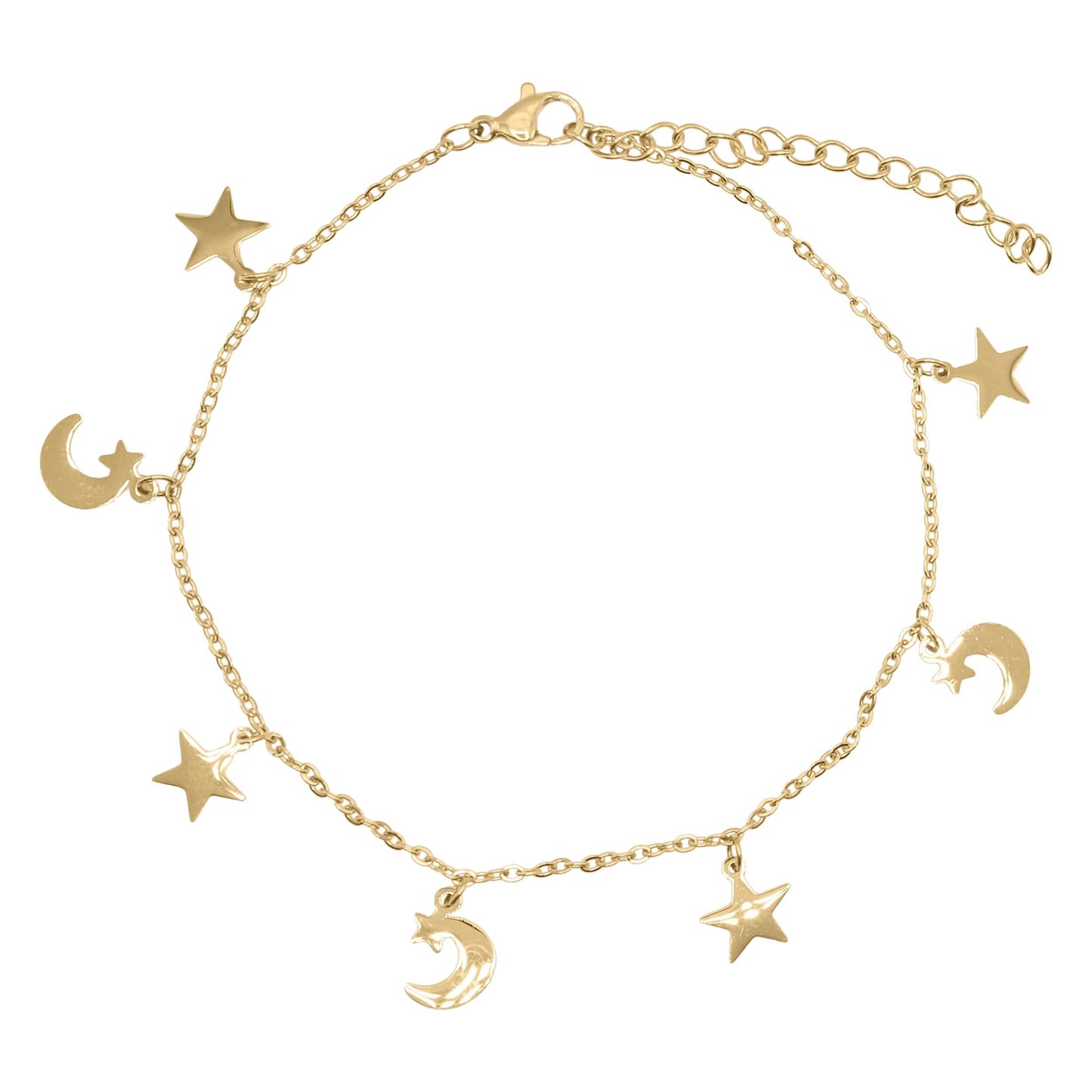 Nazma Moon & Star Charm Anklet | 14K Gold Plated - Anklet