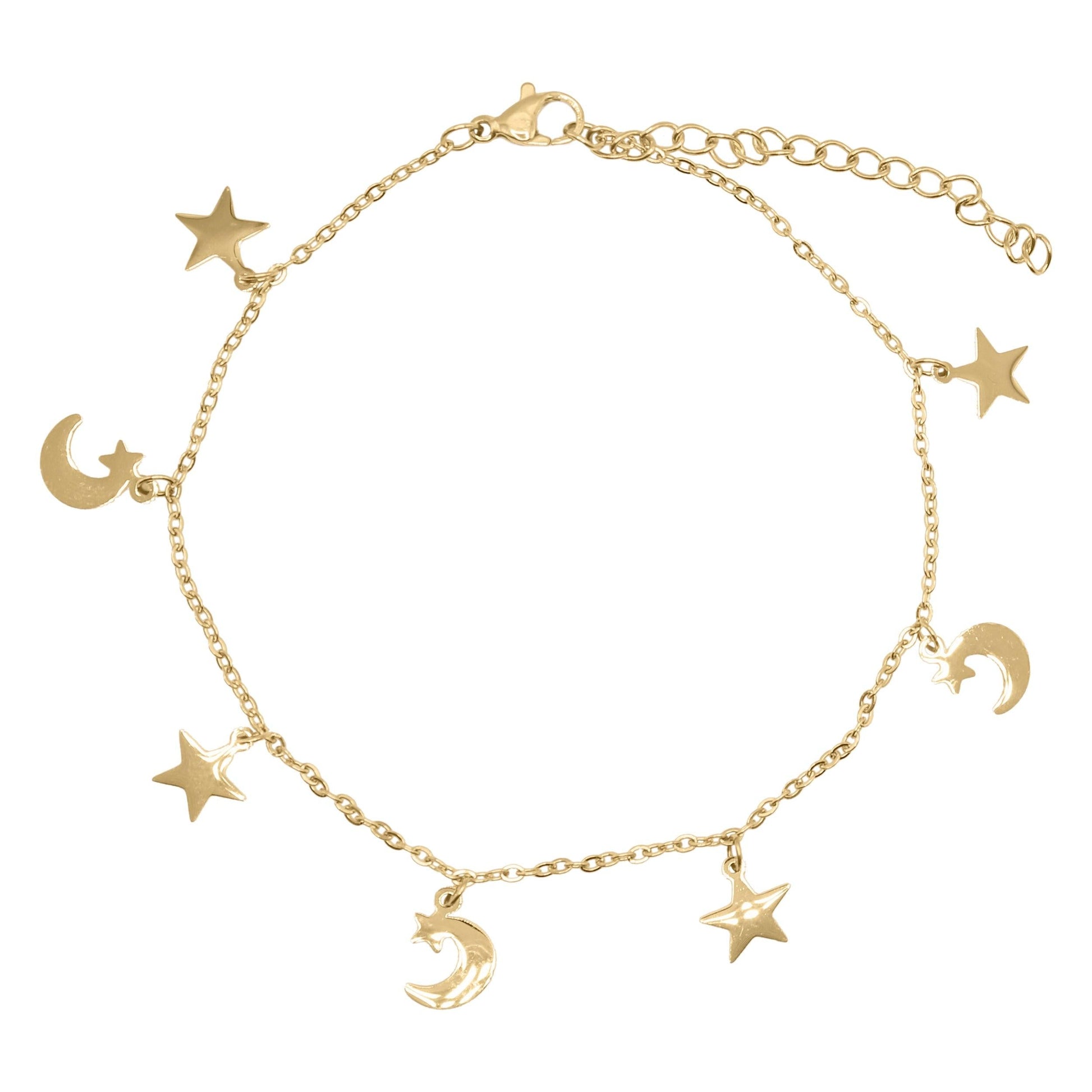 Nazma Moon & Star Charm Anklet | 14K Gold Plated - Anklet