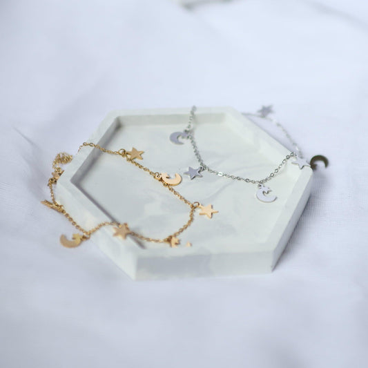 Nazma Moon & Star Charm Anklet | 14K Gold Plated - Anklet