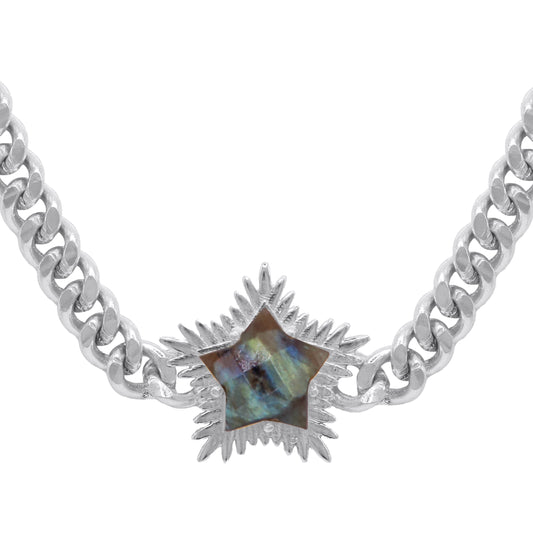 Odette Labradorite Spiky Star Choker Necklace | 925 Sterling Silver - Necklace
