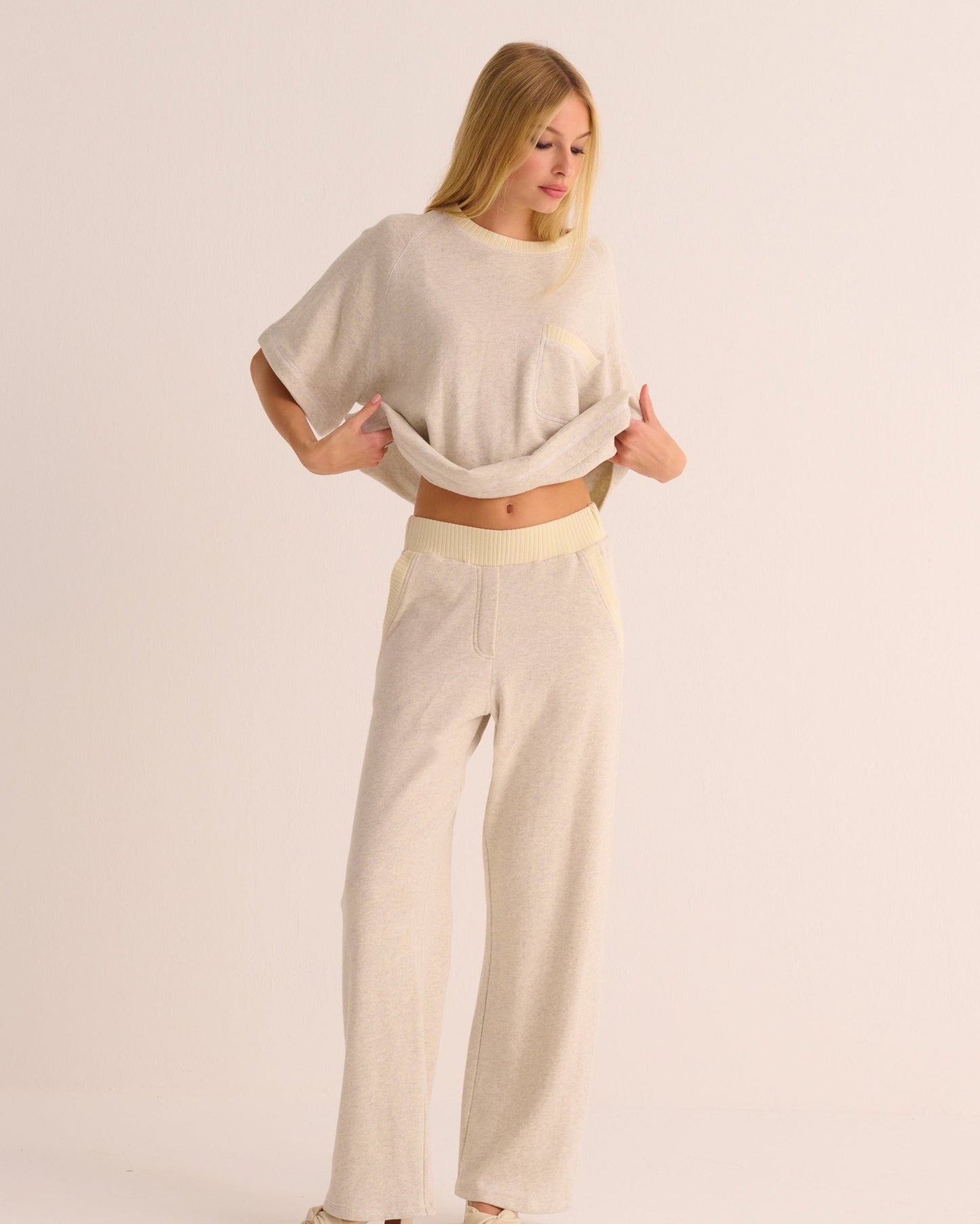 Cream Marl Organic Cotton Sweatshirt and Joggers Set - Joggers
