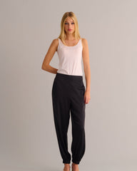 Black Washable Organic Stretch Silk Cuffed Joggers
