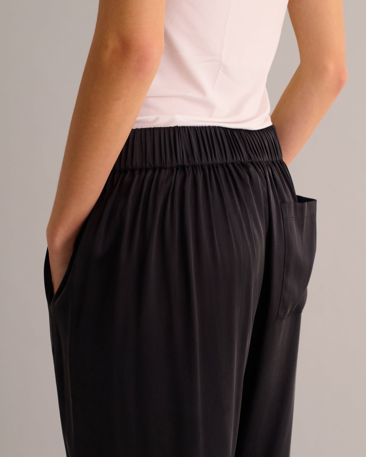 Black Washable Organic Stretch Silk Cuffed Joggers -