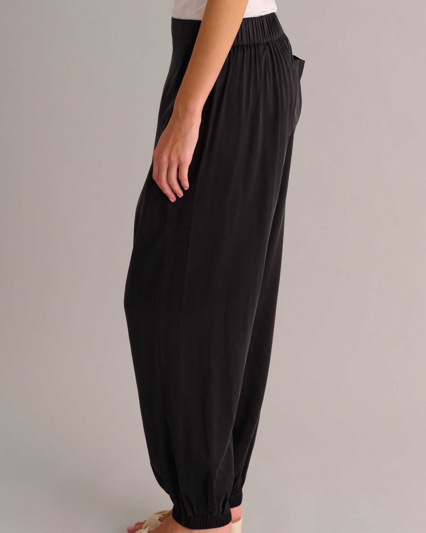 Black Washable Organic Stretch Silk Cuffed Joggers -