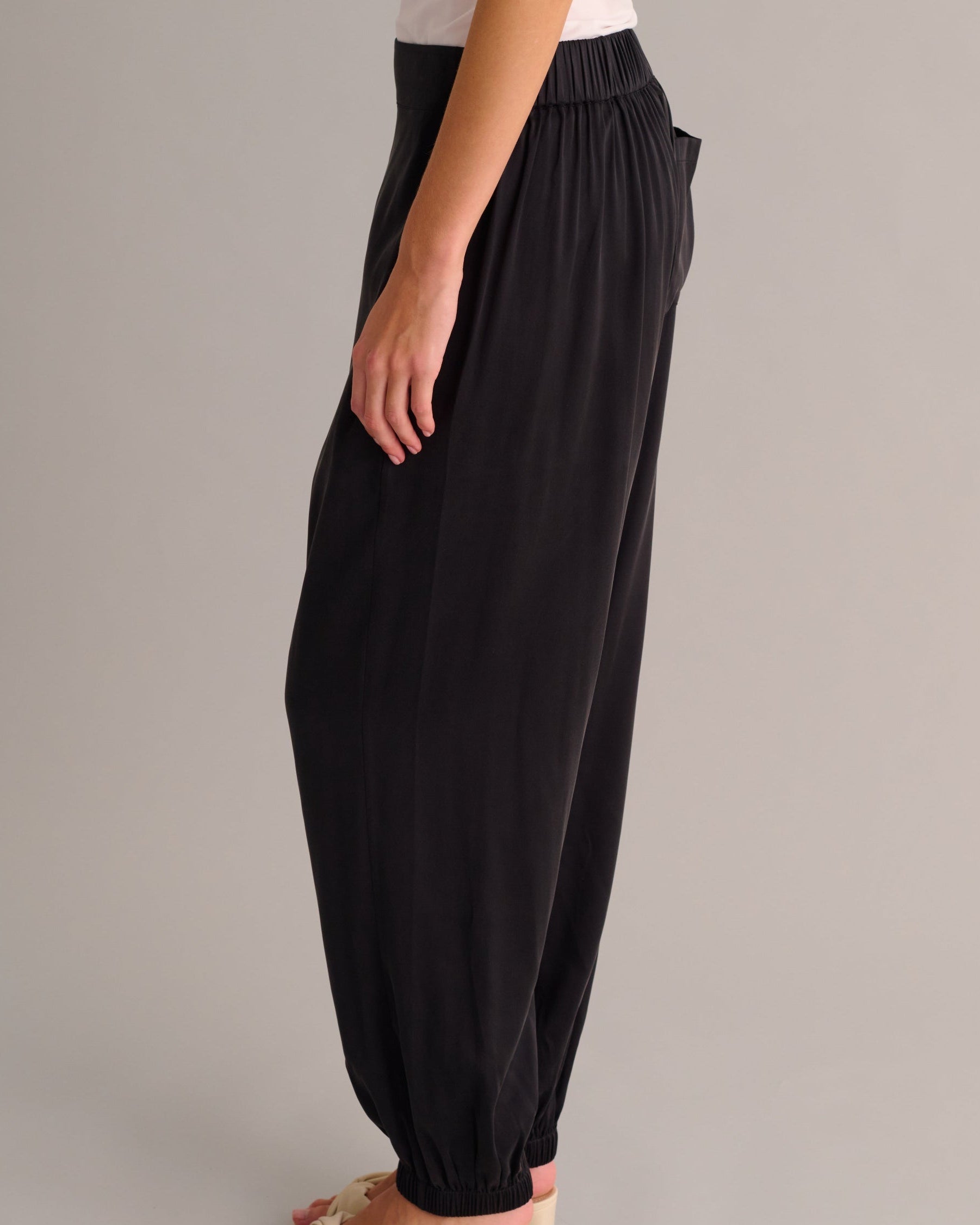 Black Washable Organic Stretch Silk Cuffed Joggers -
