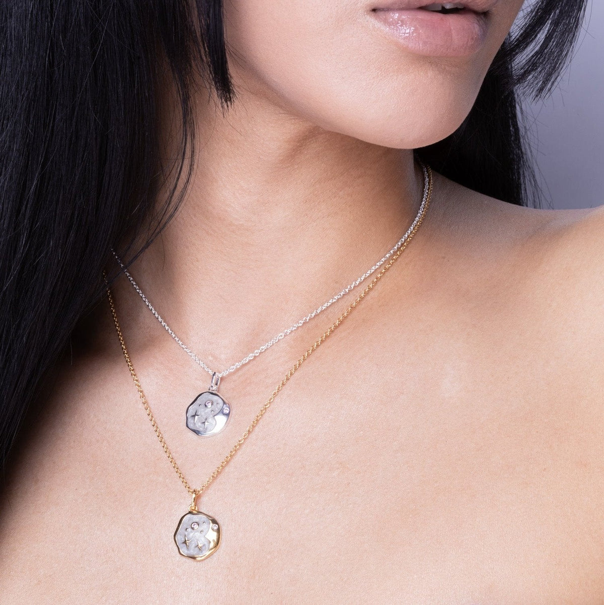 Pink Opal and Pearl Enamel Starry Night Gold Necklace - Necklaces