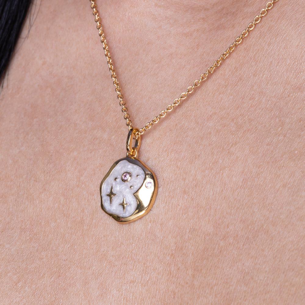 Pink Opal and Pearl Enamel Starry Night Gold Necklace - Necklaces