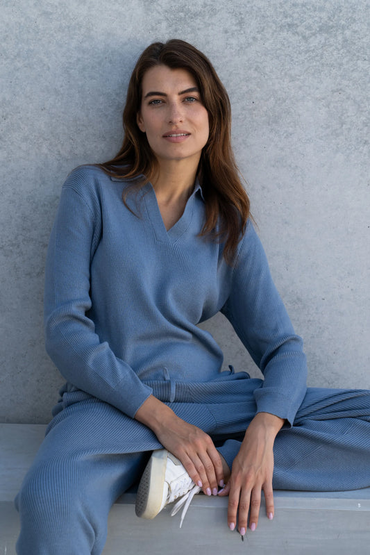 Ribbed Lounge Jumper Blue - Women's Jumpers