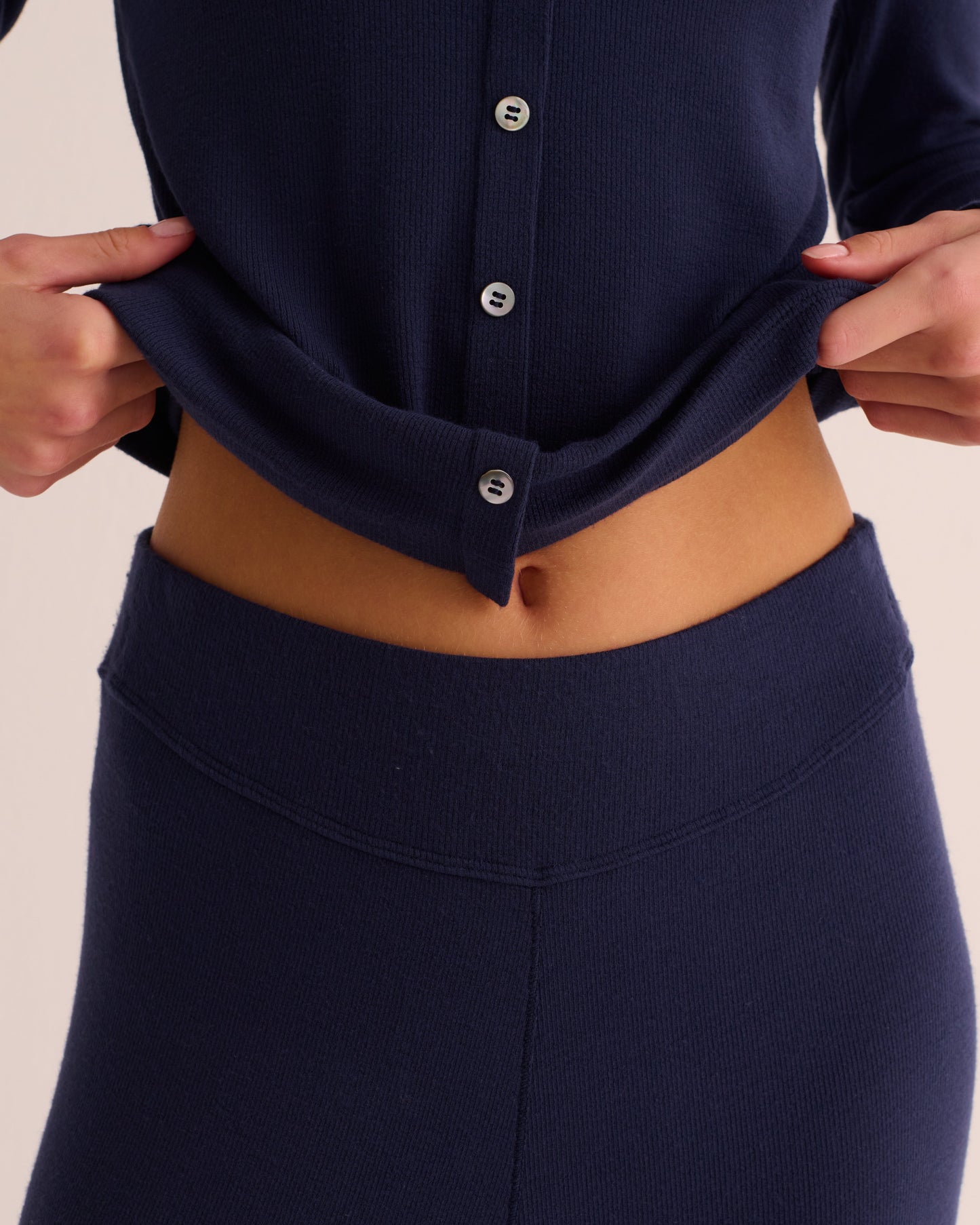 Navy Ribbed Soft Modal Jersey Cardigan and Wide-Leg Joggers Set -