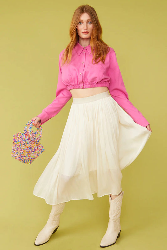 Silk Blend Kate Cropped Pink Shirt Pink Silk - Tops