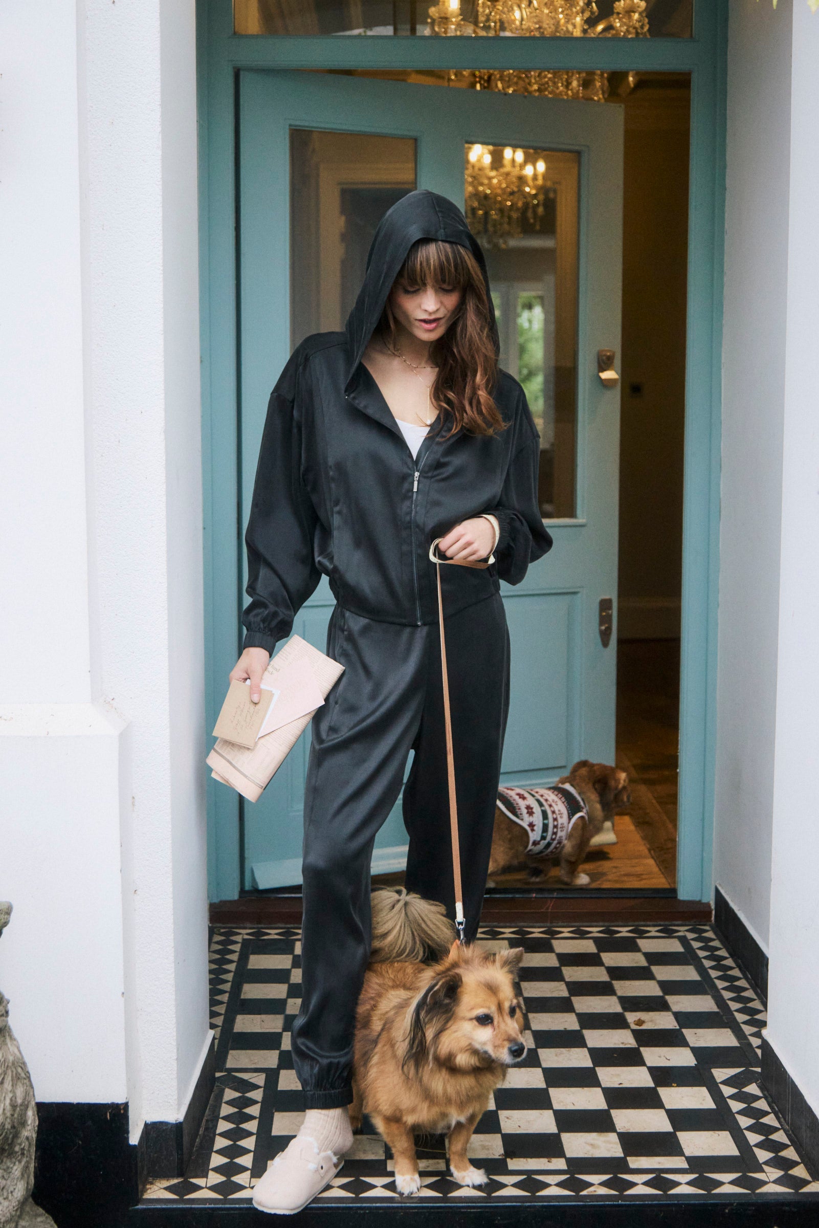 Black Washable Organic Stretch Silk Bomber Jacket -