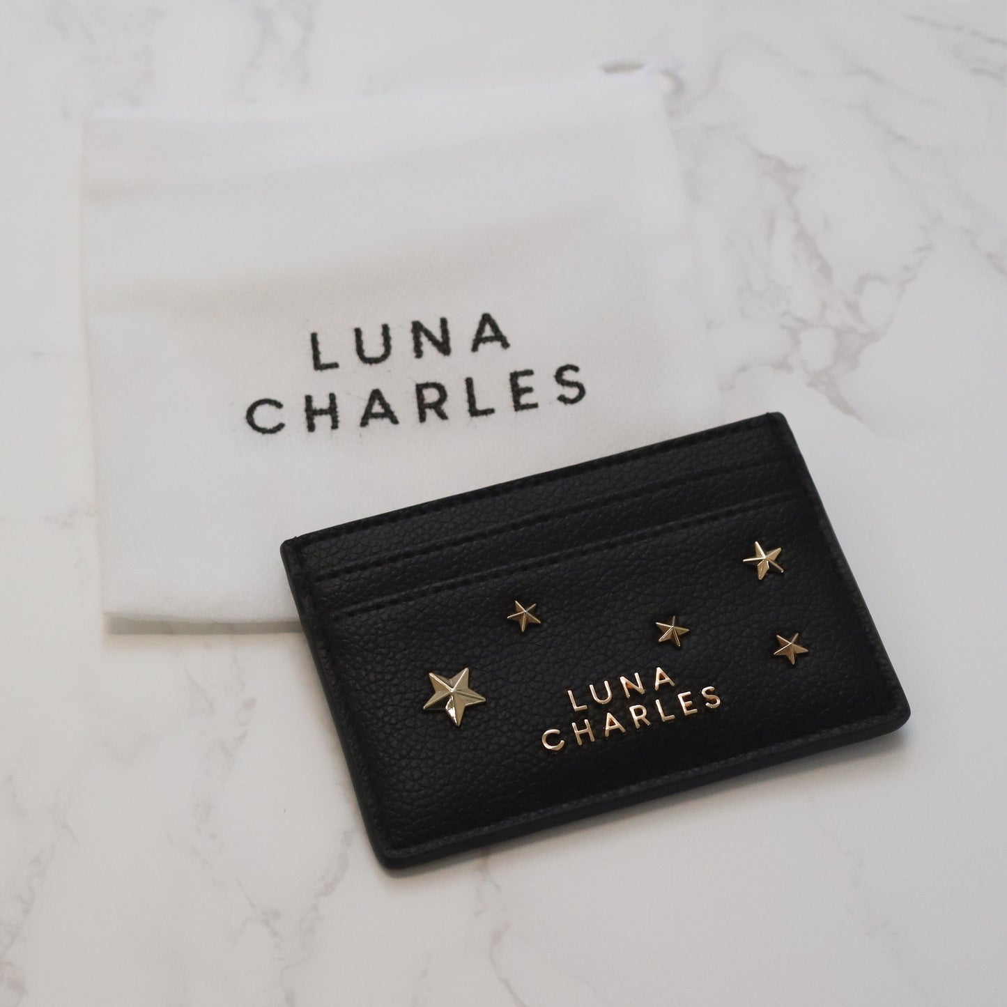 Tala Star Studded Card Holder - Black & Gold - Purse