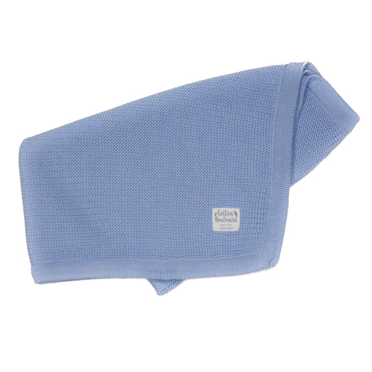 Misty Blue Organic Cotton Knitted Baby Blanket – 100 X 80cm - Receiving Blankets