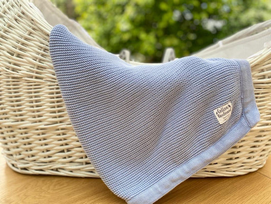 Misty Blue Organic Cotton Knitted Baby Blanket – 100 X 80cm - Receiving Blankets