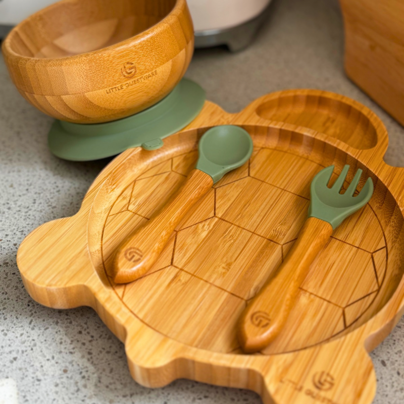 Bamboo Plate & Fork - Turtle - Feeding Plates