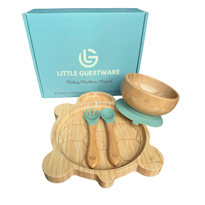 Turtle Bamboo Feeding Set - Plate, Bowl, Spoon & Fork Gift Set - Feeding Essentials