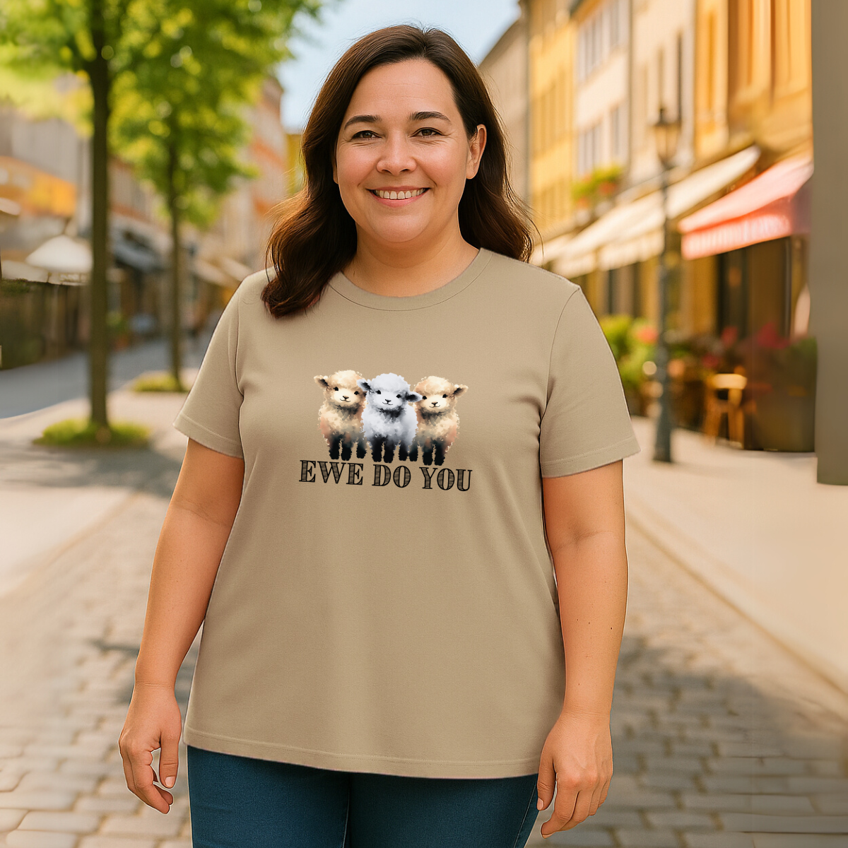 Cotton Long T-shirt Sheep “Ewe Do You” MOCHA - T-Shirts