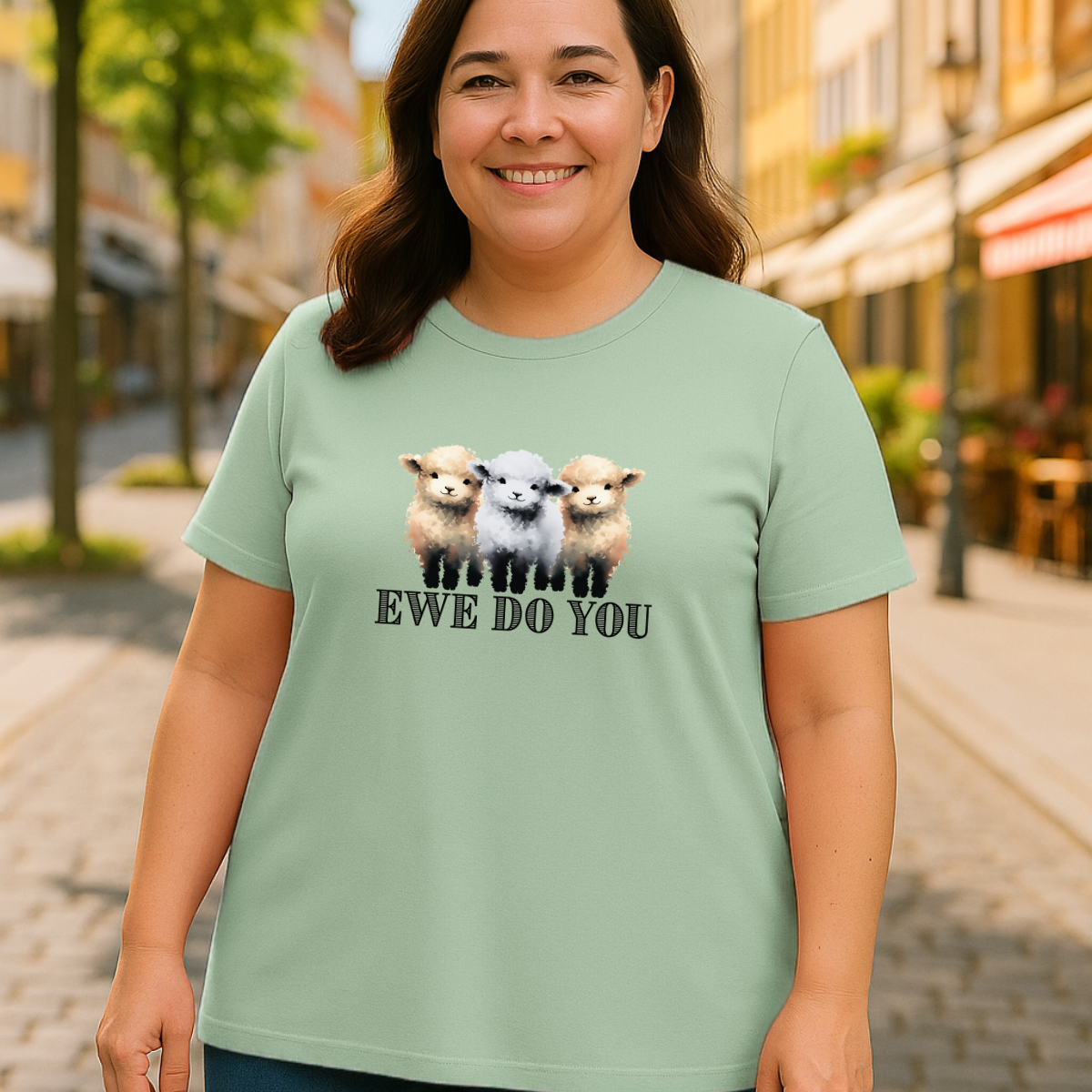 Cotton Long T-shirt Sheep “Ewe Do You” PALE GREEN - T-Shirts