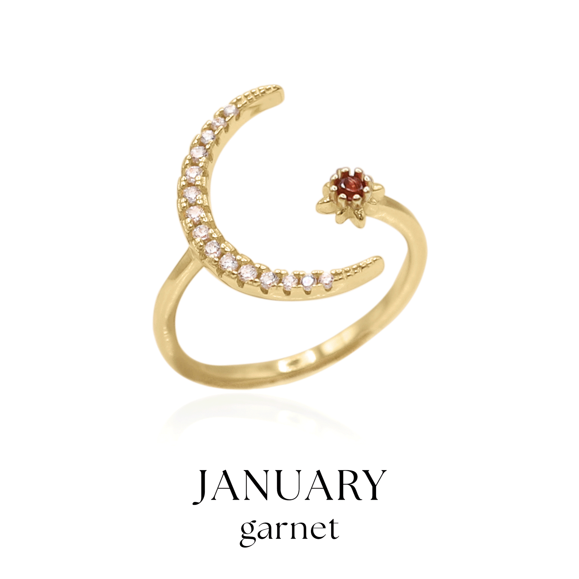 Zira Star and Moon Birthstone Ring | 18K Gold Plated - Ring