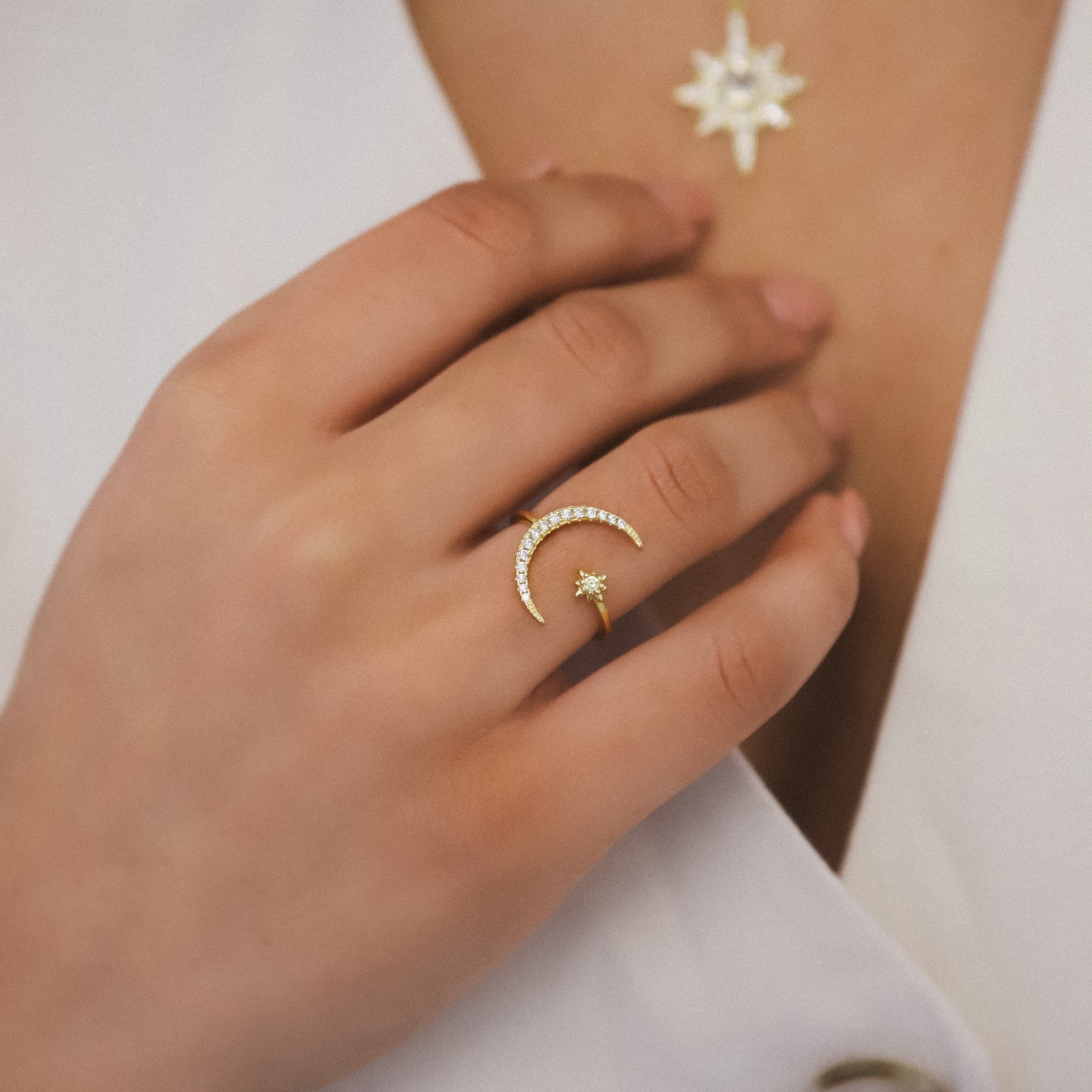 Zira Star and Moon Birthstone Ring | 18K Gold Plated - Ring