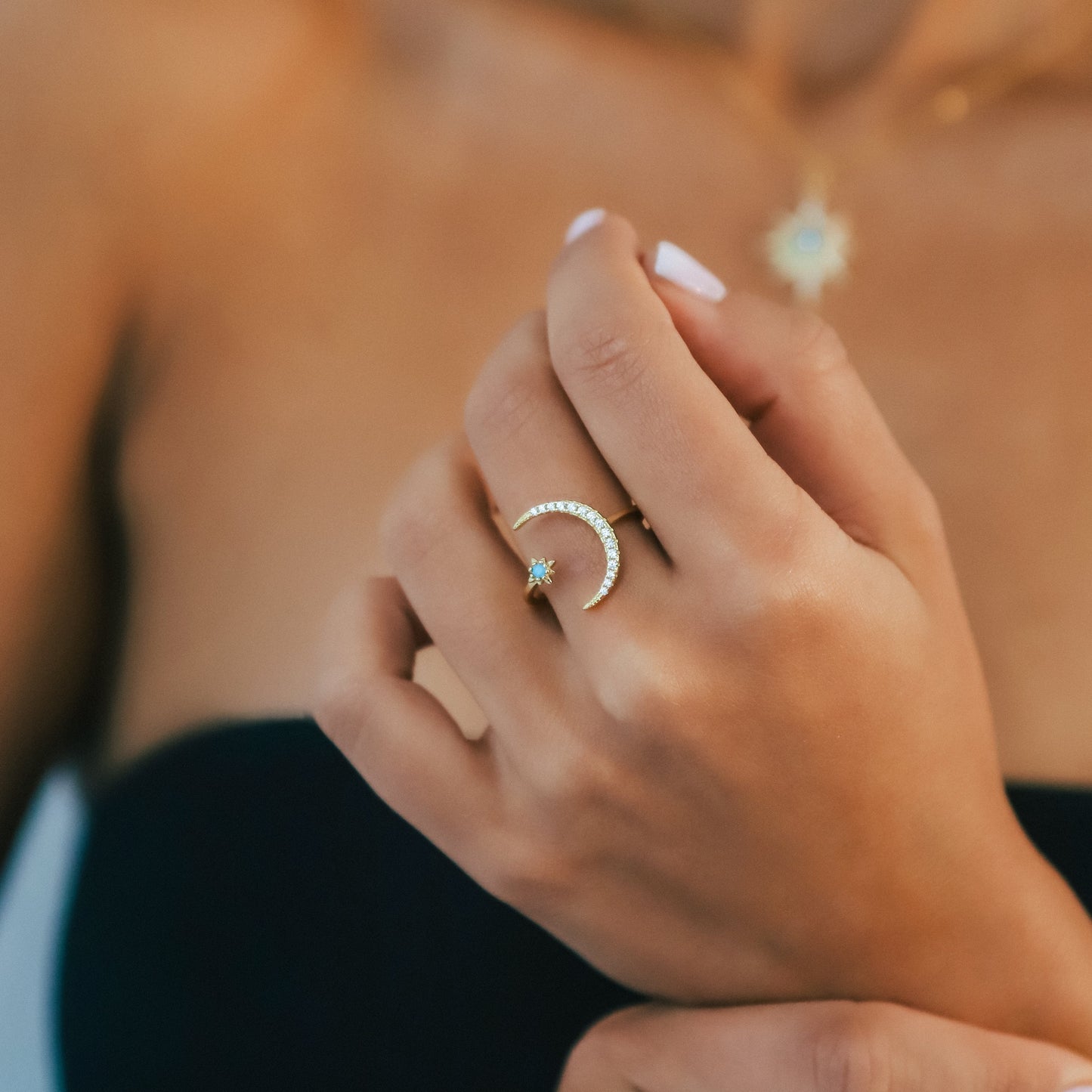Zira Star and Moon Birthstone Ring | 18K Gold Plated - Ring