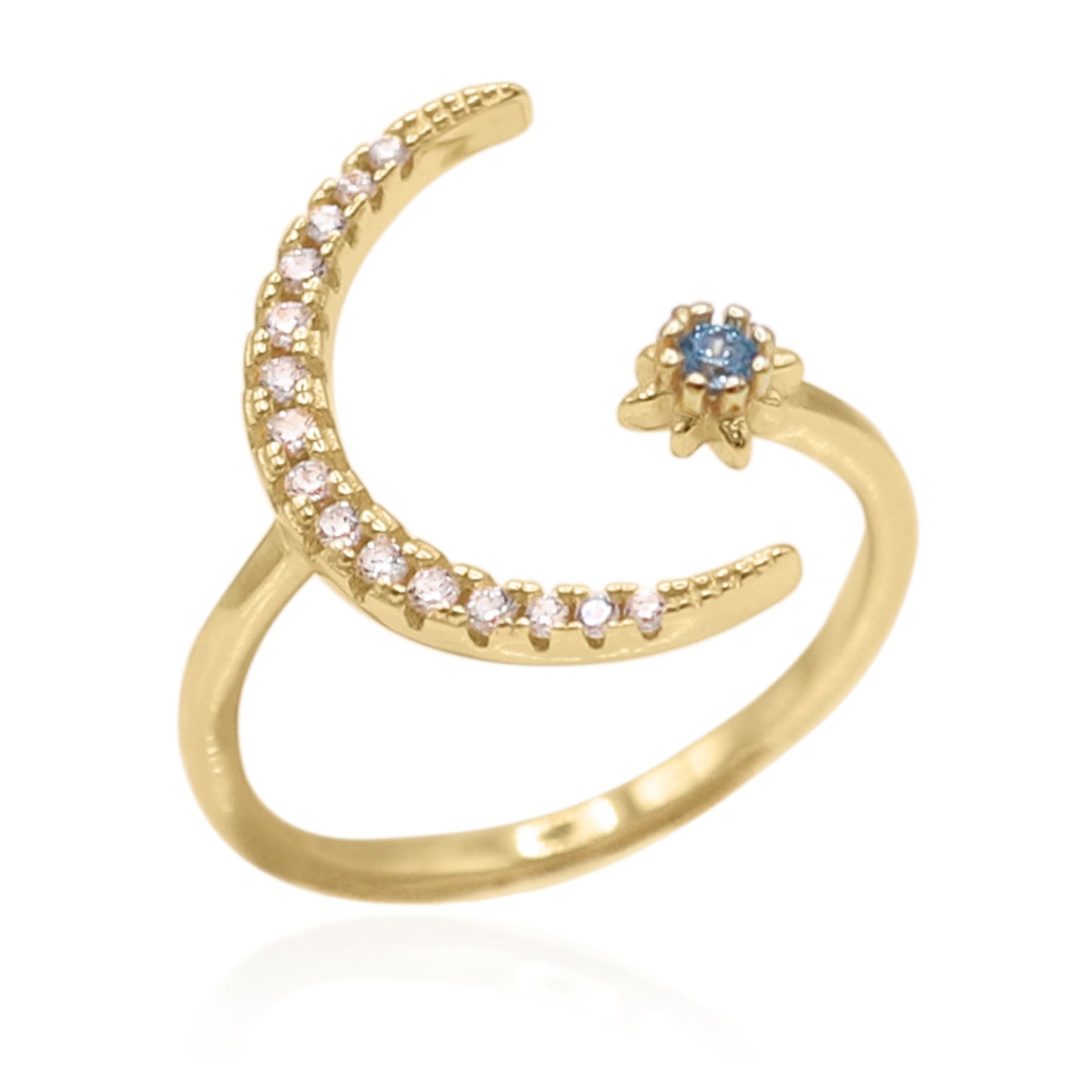 Zira Star and Moon Birthstone Ring | 18K Gold Plated March - Ring