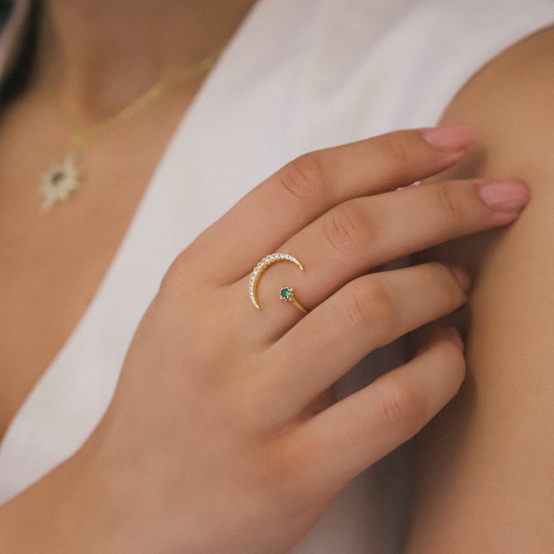 Zira Star and Moon Birthstone Ring | 18K Gold Plated - Ring