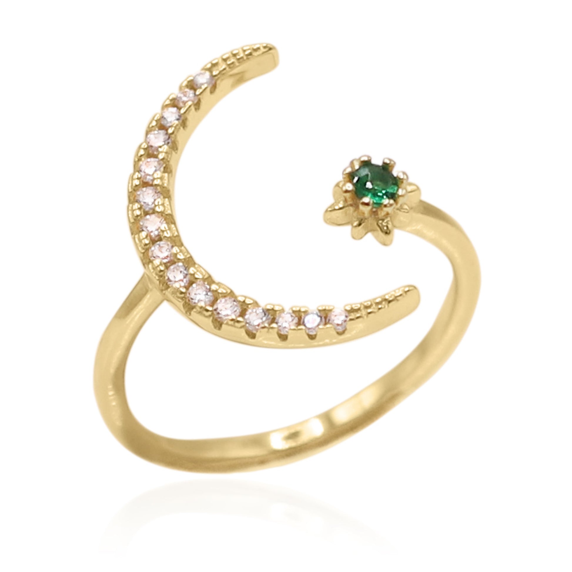 Zira Star and Moon Birthstone Ring | 18K Gold Plated - Ring