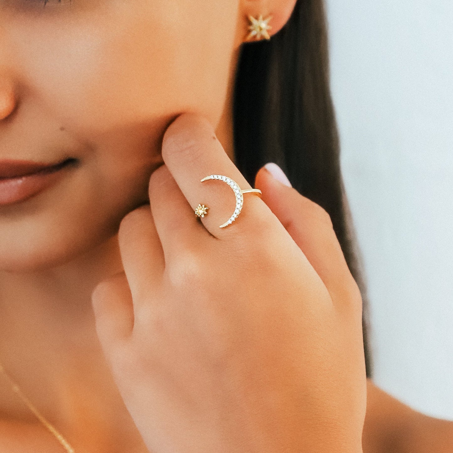 Zira Star and Moon Birthstone Ring | 18K Gold Plated - Ring