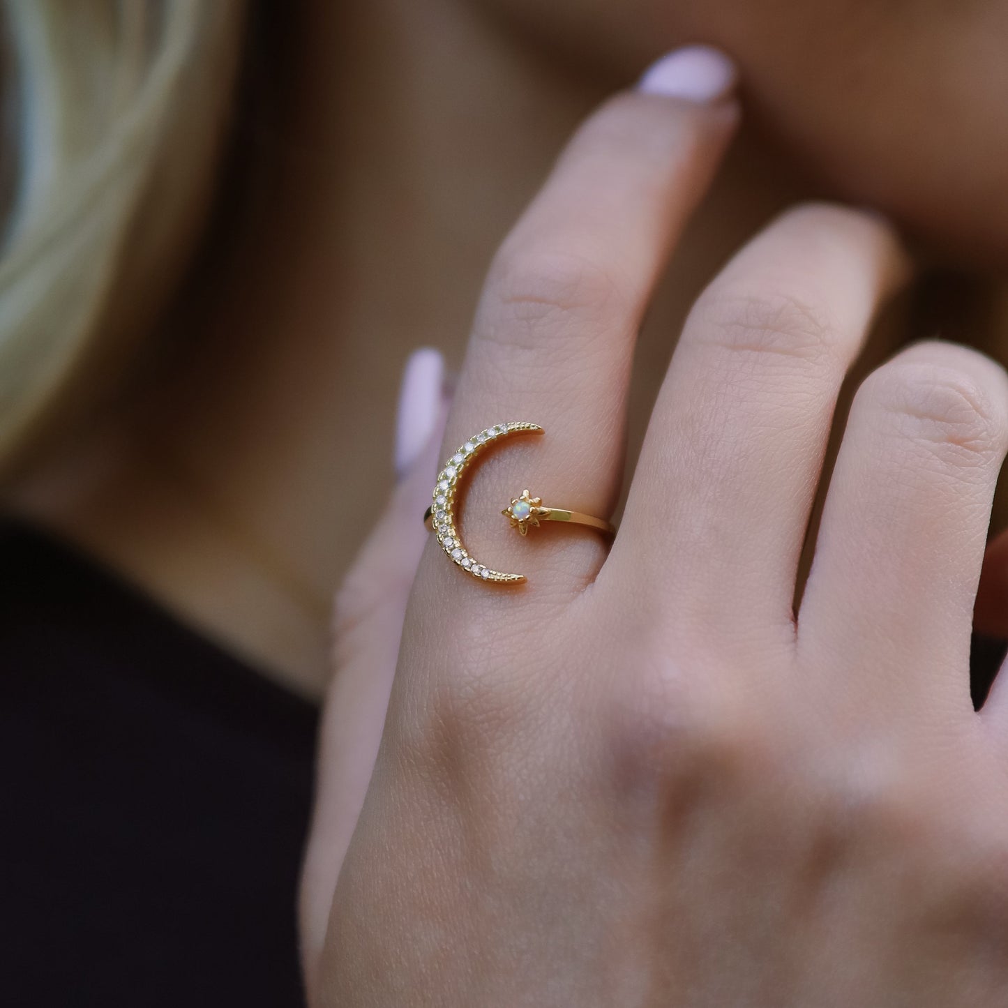 Zira Star and Moon Birthstone Ring | 18K Gold Plated - Ring