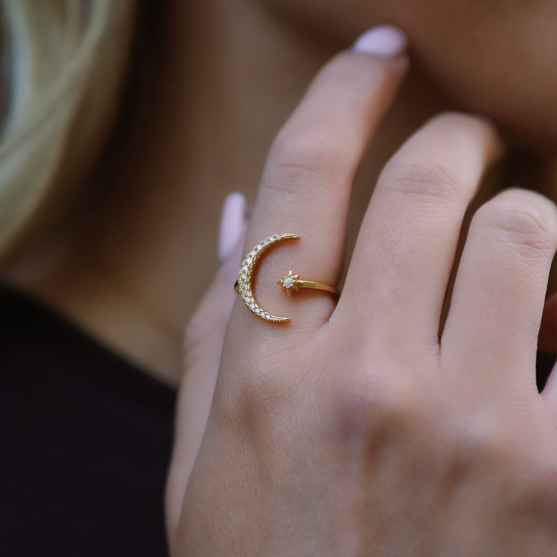 Zira Star and Moon Birthstone Ring | 18K Gold Plated - Ring